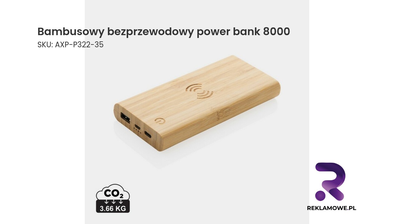 Bambusowy bezprzewodowy power bank 8000 mAh