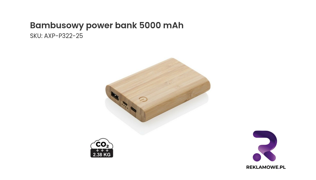 Bambusowy power bank 5000 mAh Bambusowy power bank o pojemności 5000 mAh
