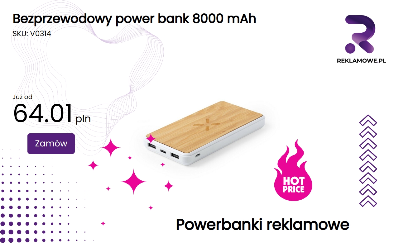 Bezprzewodowy power bank o pojemności 8000 mAh