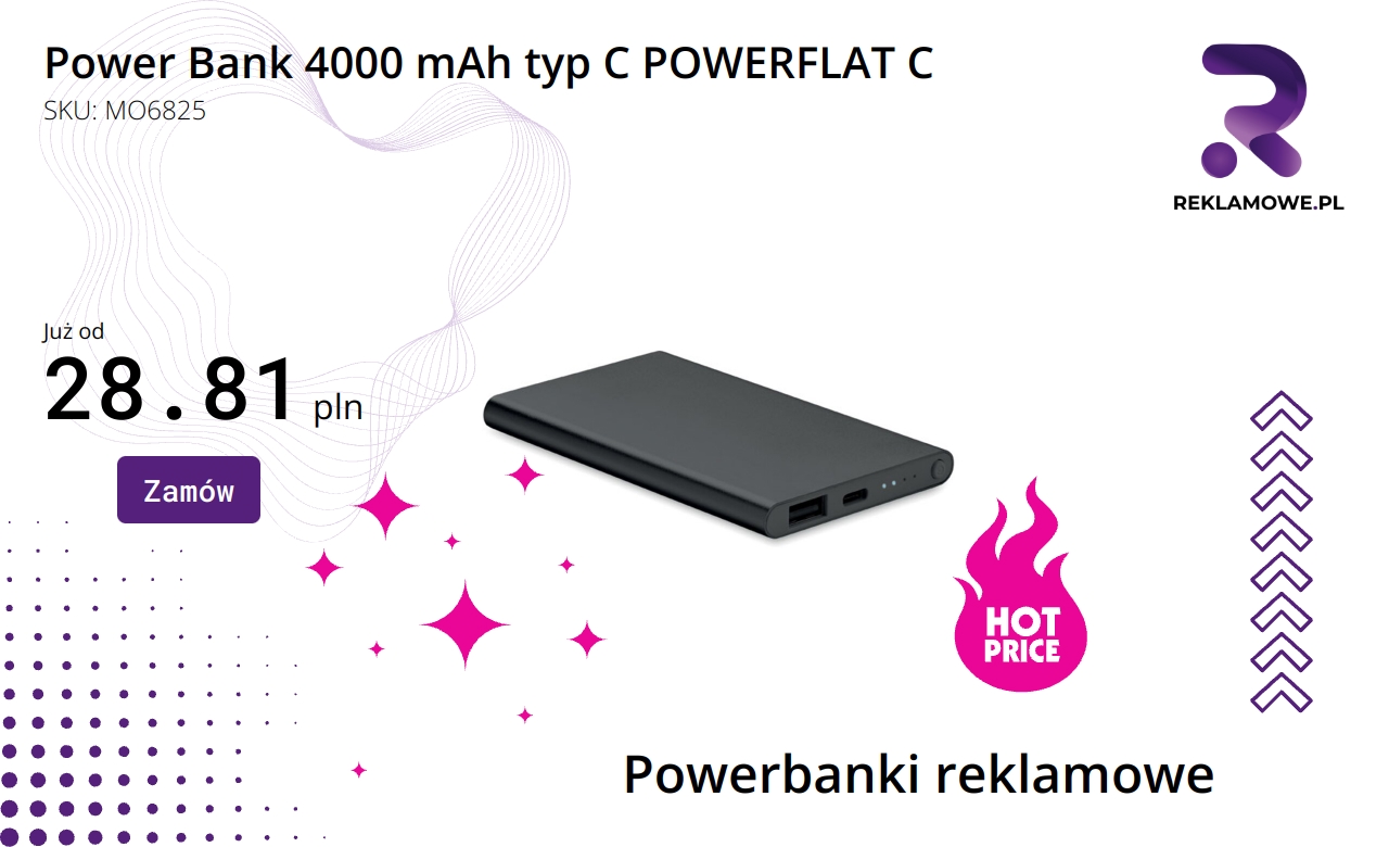 Power Bank 4000 mAh z wejściem typu C, model POWERFLAT C