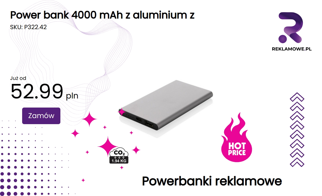 Power bank 4000 mAh wykonany z aluminium