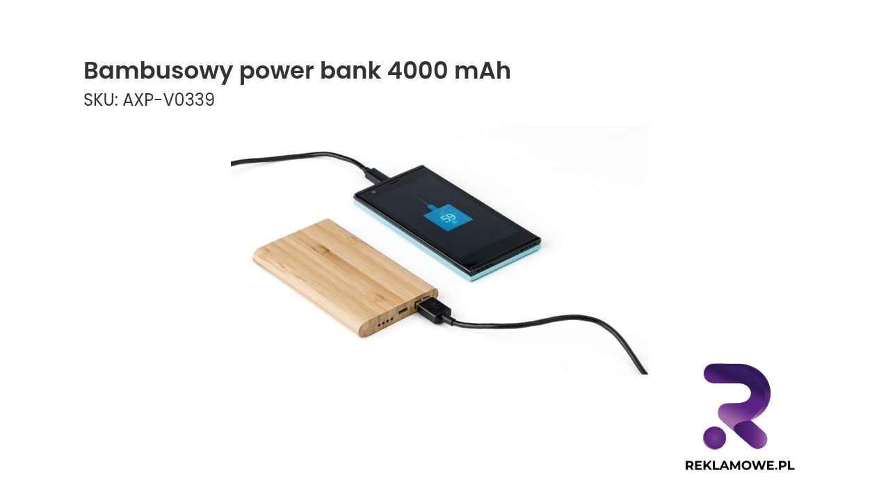 Bambusowy power bank 4000 mAh Ekologiczny bambusowy power bank o pojemności 4000 mAh