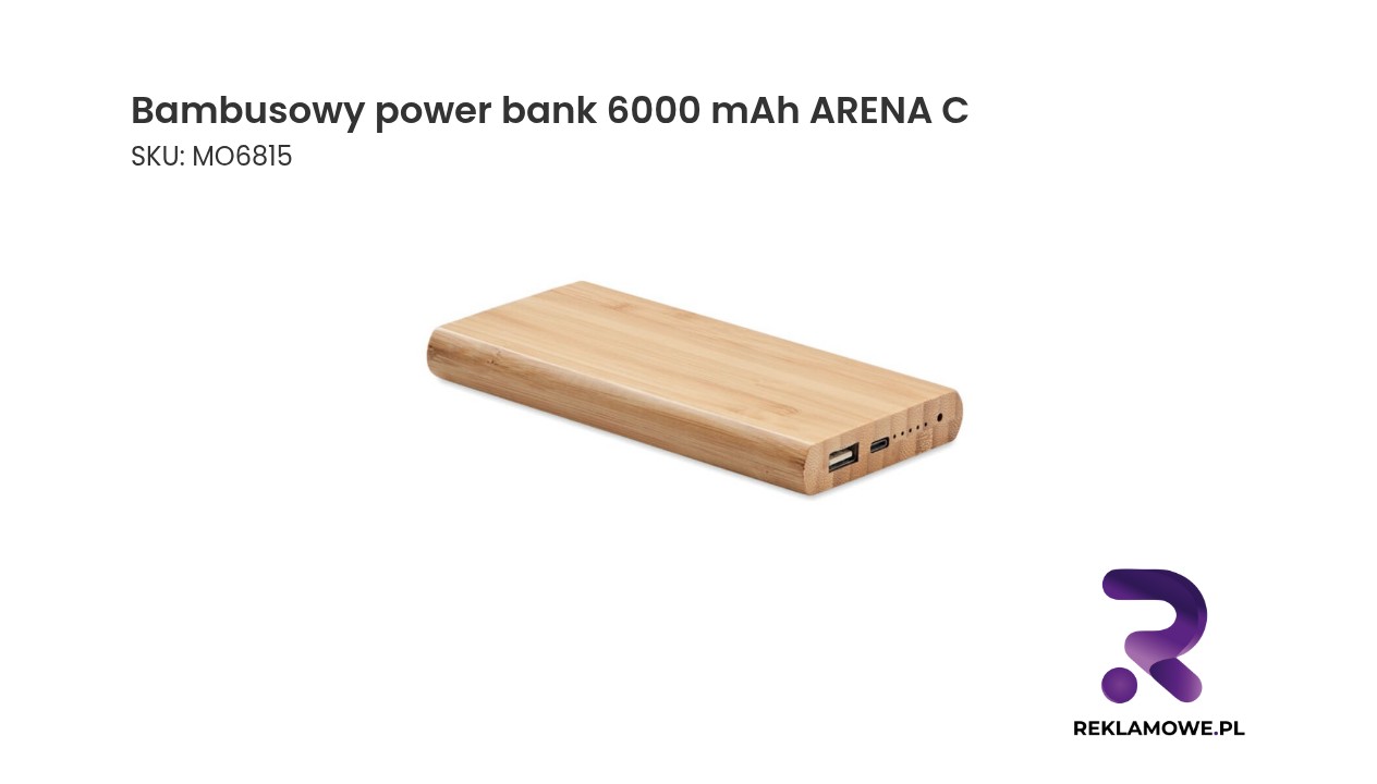Bambusowy power bank 6000 mAh ARENA C Bambusowy power bank 6000 mAh ARENA C - ekologiczny przenośny akumulator do ładowania urządzeń