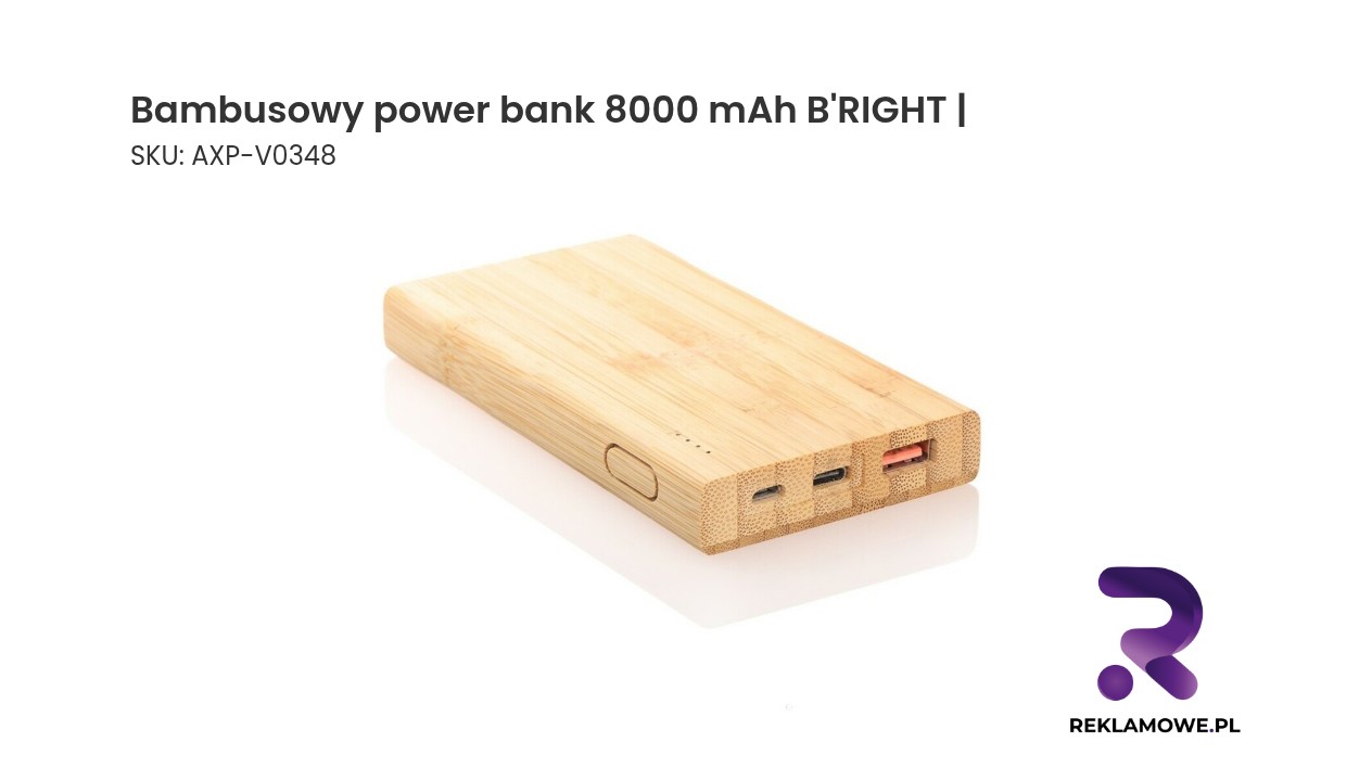 Bambusowy power bank 8000 mAh B'RIGHT | Caroline Bambusowy power bank 8000 mAh – ekologiczny przenośny akumulator do ładowania urządzeń