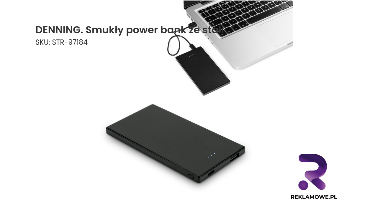 DENNING. Smukły power bank ze stali nierdzewnej o pojemności 5000 mAh DENNING smukły power bank ze stali - elegancka przenośna bateria do ładowania urządzeń
