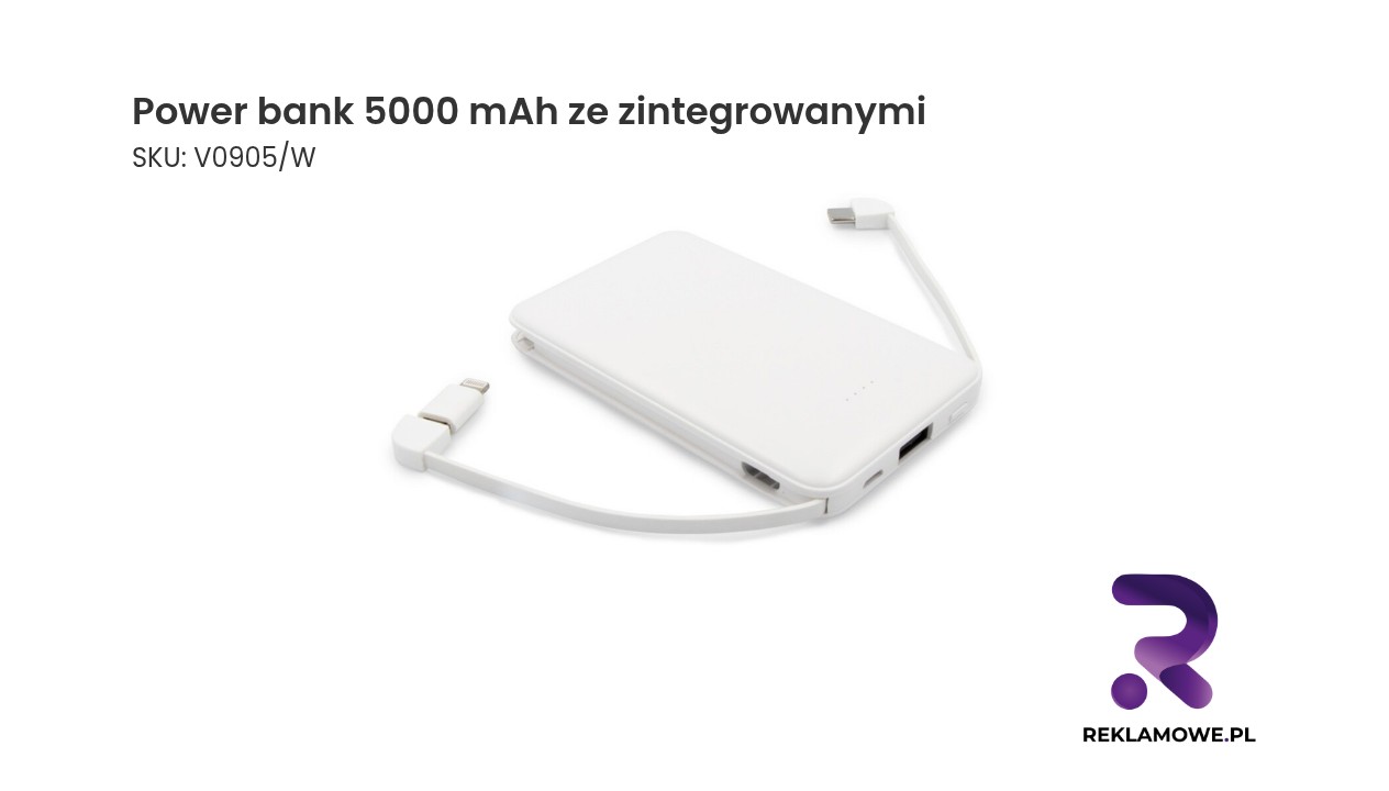 Power bank 5000 mAh z zintegrowanymi kablami