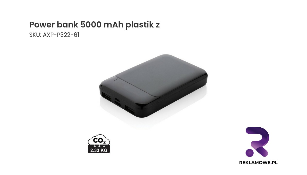 Power bank 5000 mAh wykonany z recyklingowanego plastiku