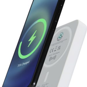 Acrab magnetyczny bezprzewodowy powerbank o pojemności 5000 mAh i mocy 15 W z technologią PD 20 W — wykonany z tworzyw sztycznych pochodzących z recyklingu. 12444101