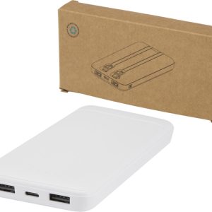 Adhil powerbank o pojemności 10.000 mAh i mocy 10 W z tworzyw sztucznych pochodzących z recyklilngu z 2 wbudowanymi kablami 12445901