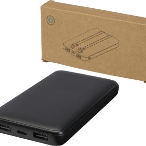 Adhil powerbank o pojemności 10.000 mAh i mocy 10 W z tworzyw sztucznych pochodzących z recyklilngu z 2 wbudowanymi kablami 12445901