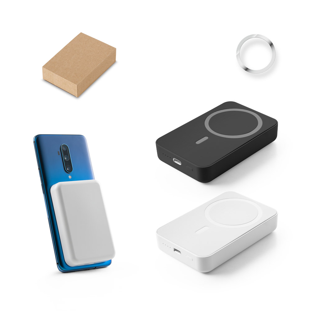 AMPERE 10. Magnetyczny power bank 10 000 mAh z superszybką ładowarką bezprzewodową 15 W wykonany w ABS pochodzącego z recyklingu (100% rABS) 97167_set