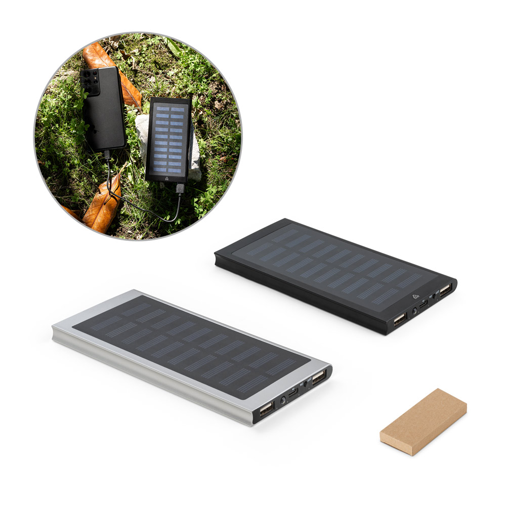 CLERK. Power bank 8 000 mAh z panelem słonecznym z aluminium pochodzącego w 100% z recyklingu 97137_set