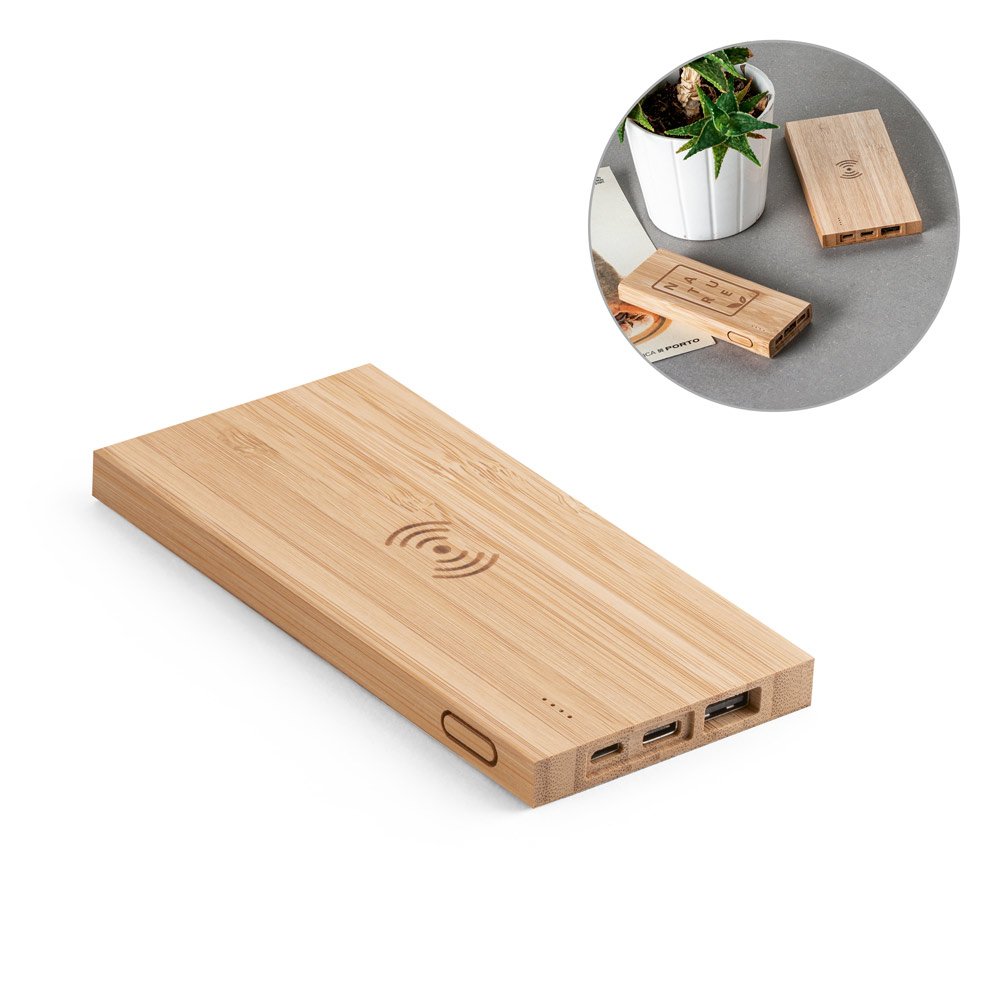 FITCH. Power bank 5.000 mAh z bezprzewodową ładowarką 5W z bambusową 97909_set